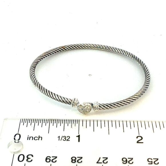 David Yurman Diamond Cuff Bracelet Size M 7.5" 3 mm Sterling Silver Estate DY642 - Picture 5 of 5